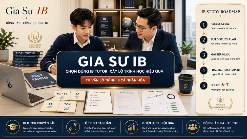 Bạn đang tìm Gia Sư IB phù hợp để giúp con học chắc chương trình Tú tài Quốc tế, cải thiện điểm HL/SL và hướng tới kết quả 6–7? Bài viết này cung cấp cẩm nang chọn gia sư IB uy tín năm 2026, từ cách đánh giá chuyên môn IB Tutor, kinh nghiệm giảng dạy, khả năng bám sát syllabus và tiêu chí chấm điểm, đến bảng giá tham khảo và những lưu ý quan trọng trước khi đầu tư vào dịch vụ academic support cho học sinh IB tại Việt Nam.